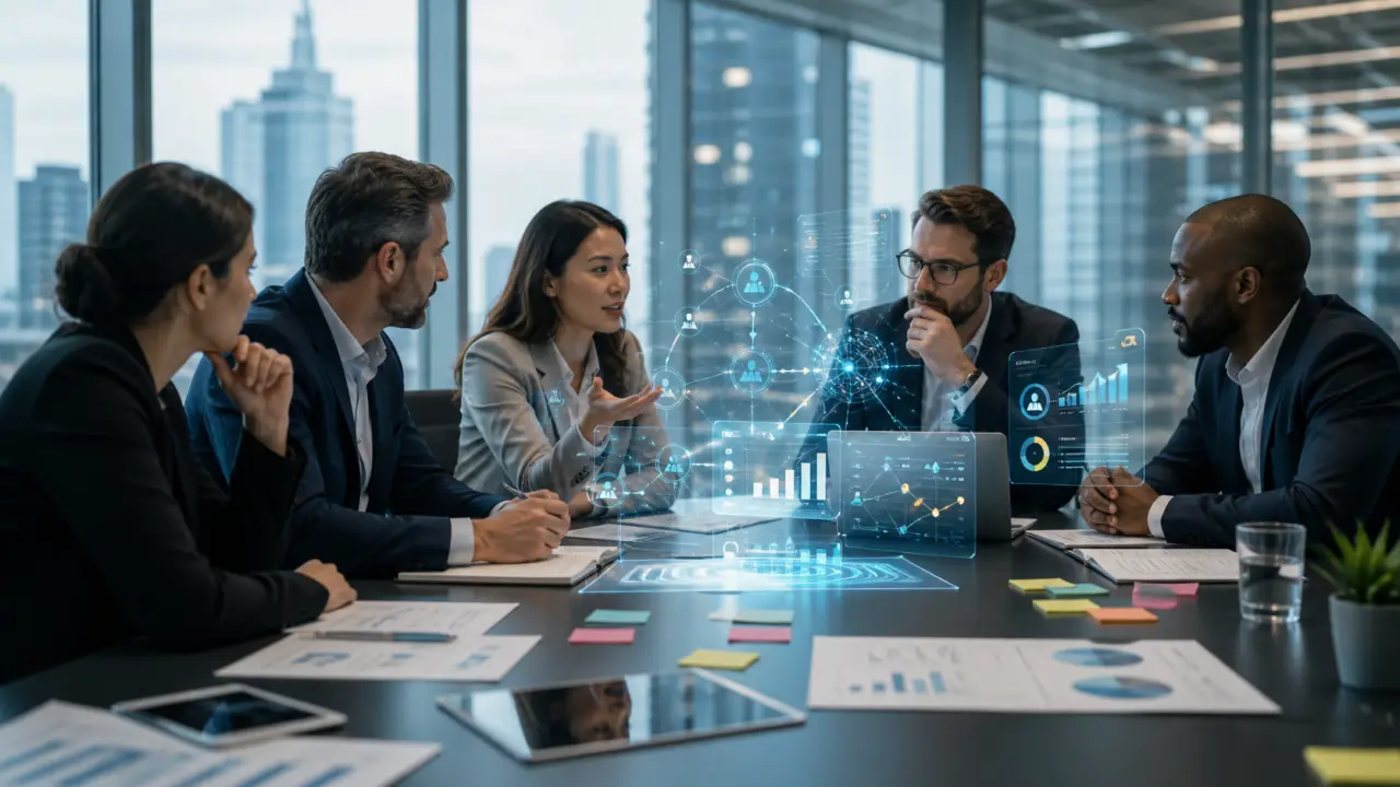 Environnement de bureau moderne illustrant l’IA agentique et la stratégie commerciale