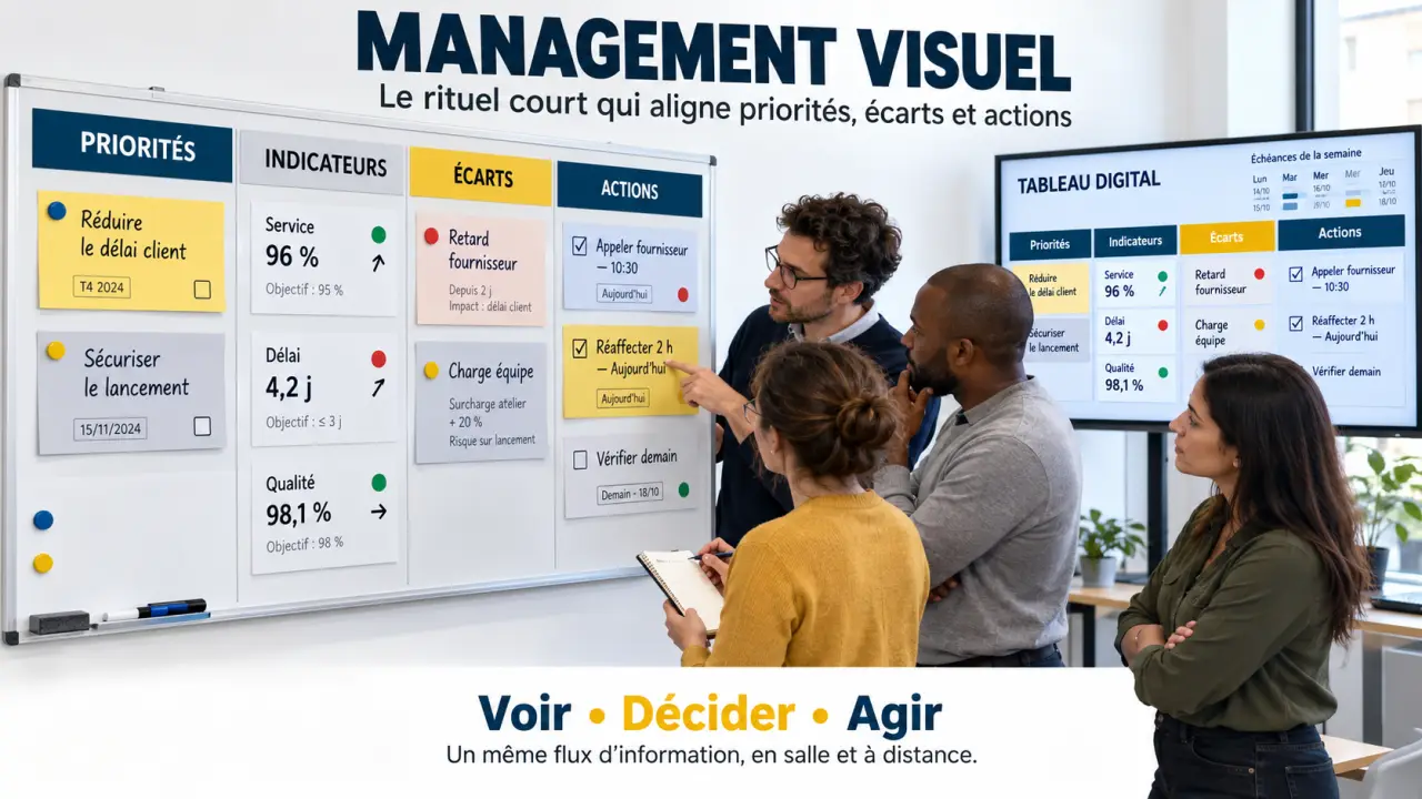 Formation management visuel avec tableau de pilotage, indicateurs, Kanban et rituel d'équipe