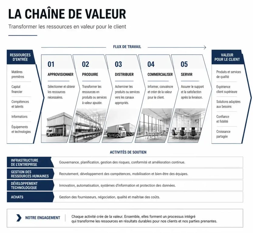 Schéma de transformation des flux de travail par un cabinet conseil lean management
