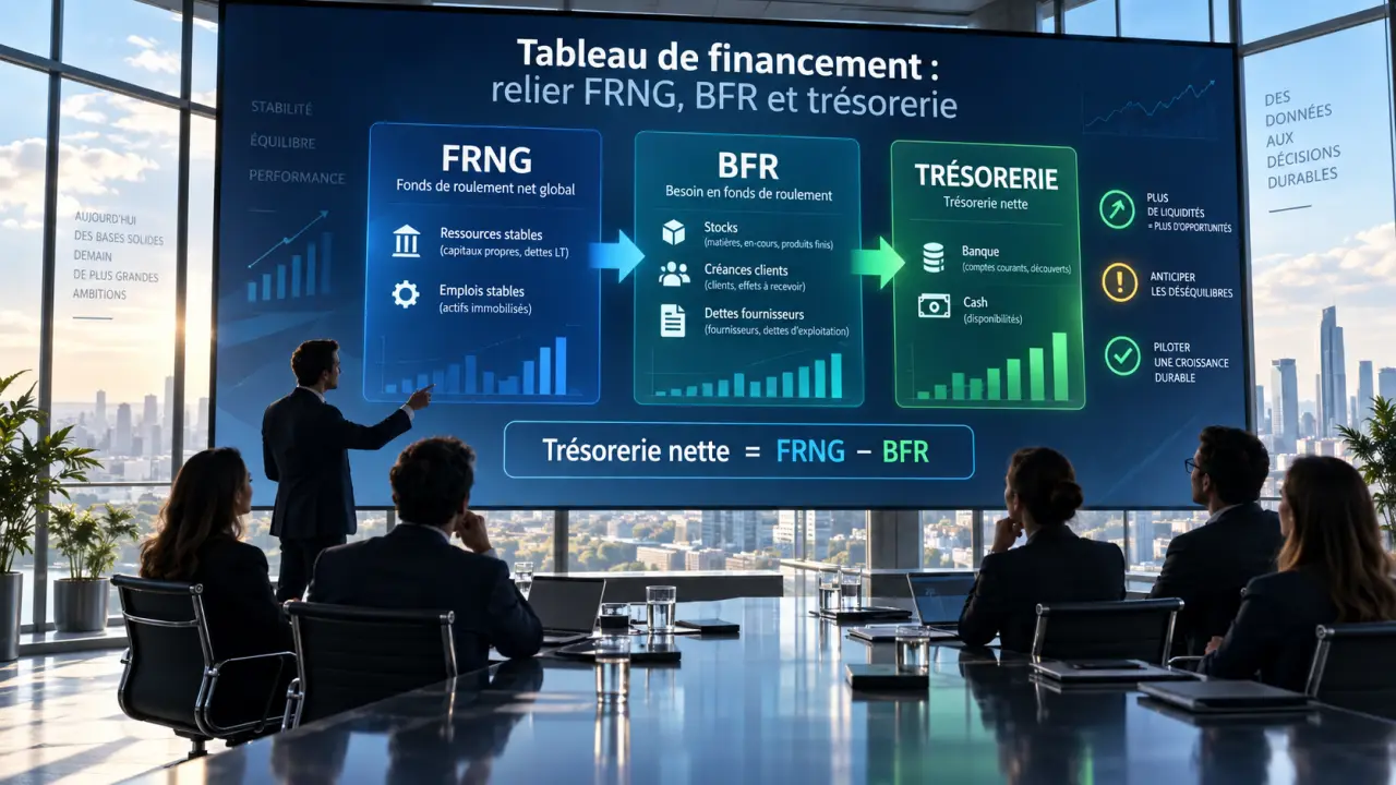 Tableau de financement : la méthode pour relier FRNG, BFR et trésorerie