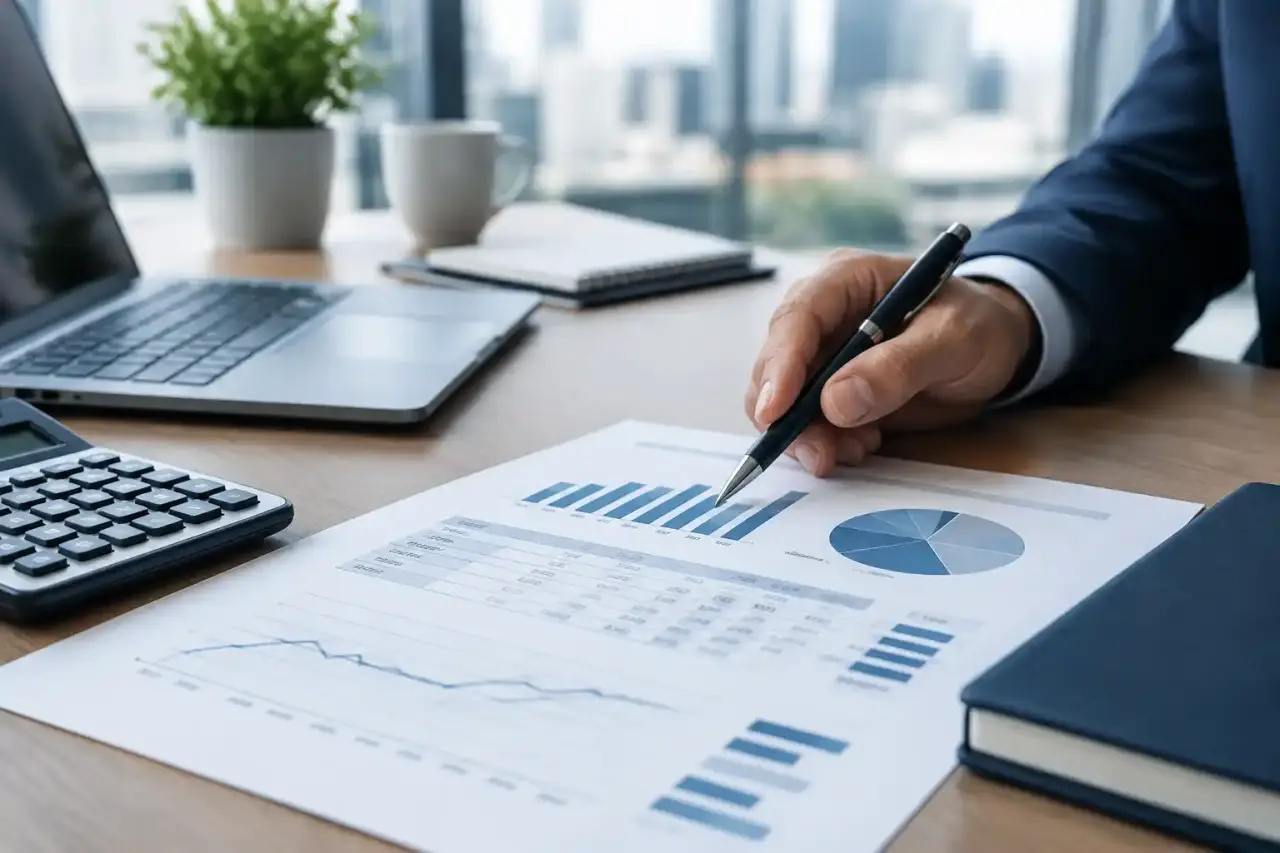 Analyse d'un bilan financier et de graphiques de performance en réunion