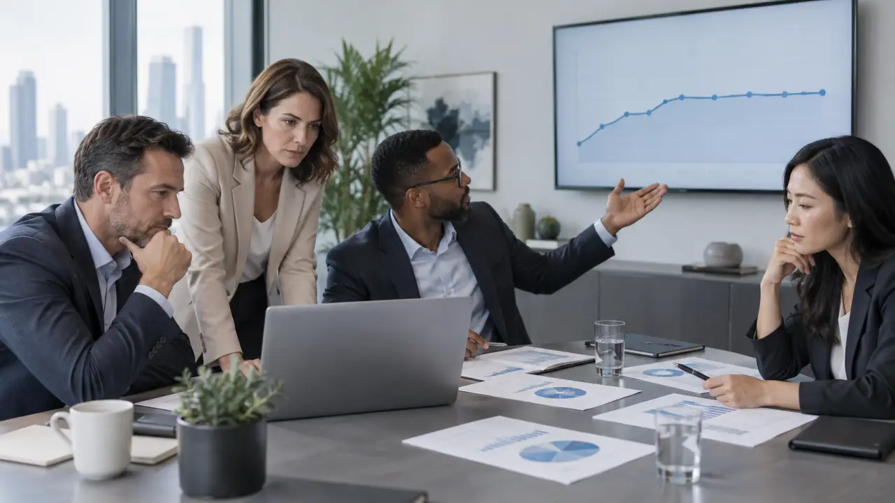 Équipe de direction analysant les résultats commerciaux d'une entreprise